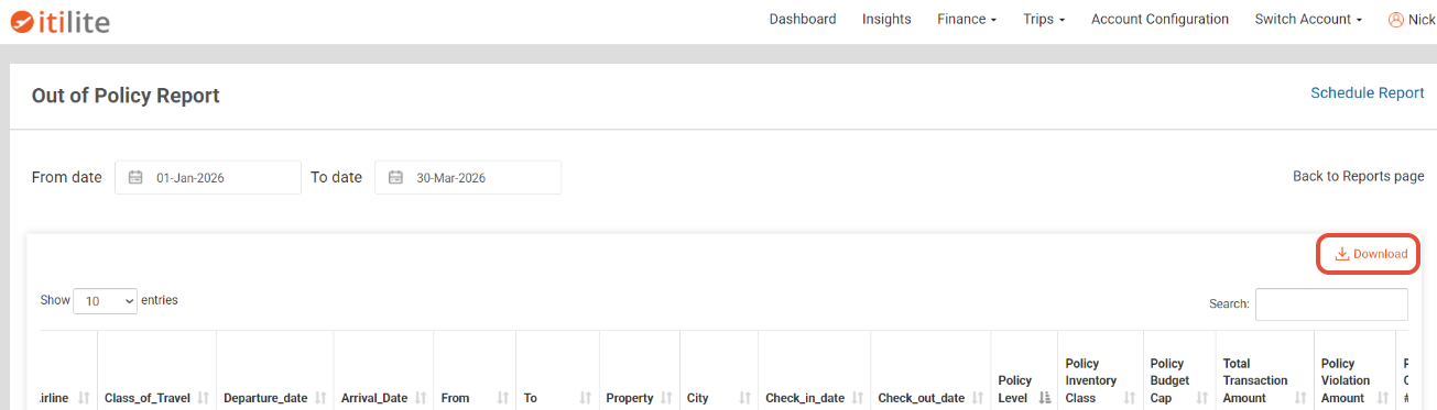 Out of policy report — screenshot 3