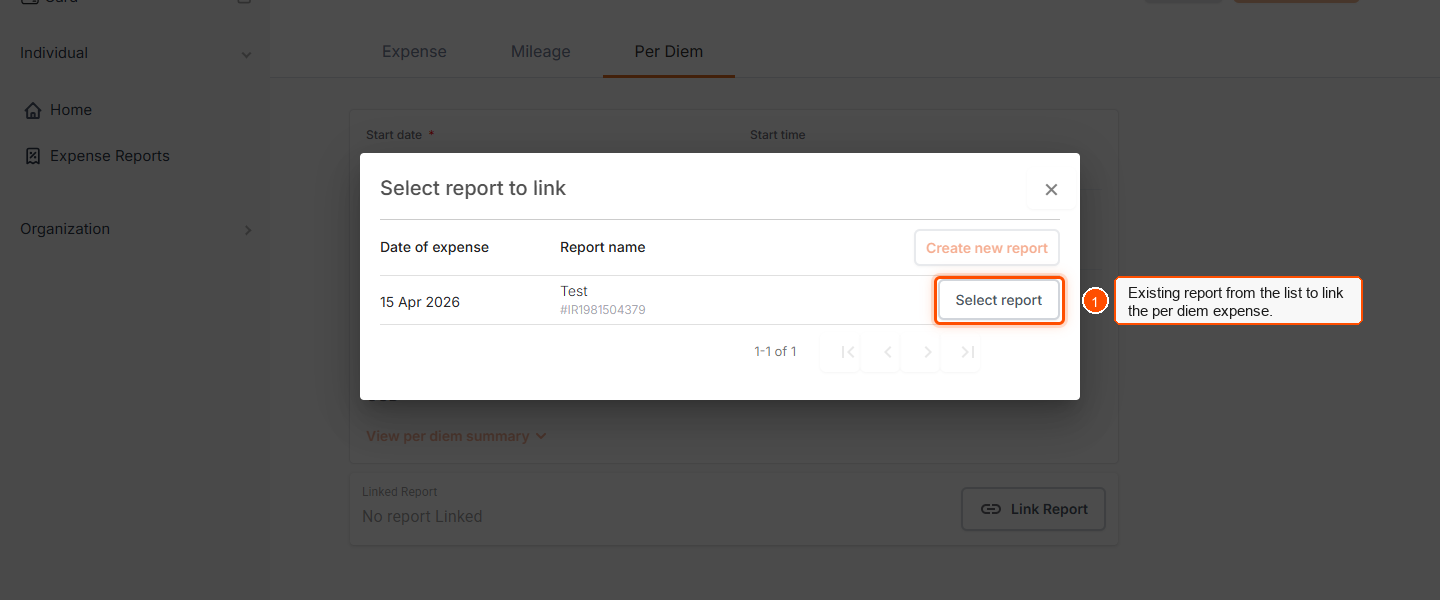 How do I add a per diem claim to an existing report? — screenshot 4