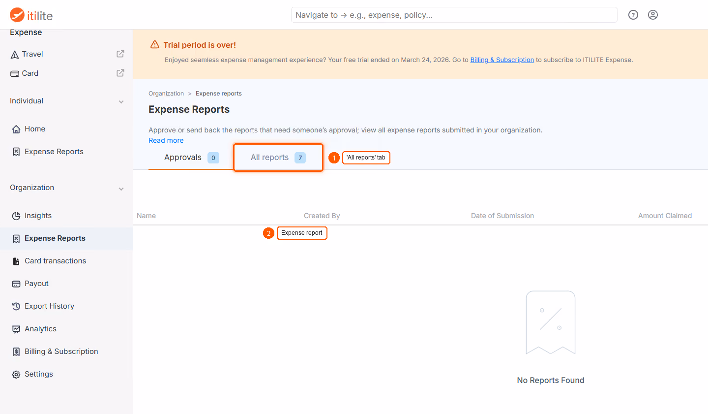 Organization → Expense Reports Tab — screenshot 3