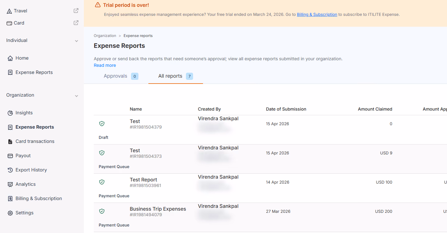 Organization → Expense Reports Tab — screenshot 2