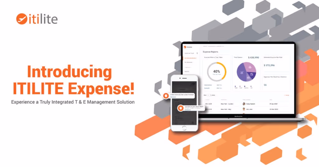 Announcement title card for Introducing ITILITE Expense, beside laptop and phone screens of the expense dashboard