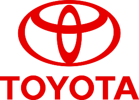 Red Toyota emblem above the red text 'TOYOTA' on a black background.