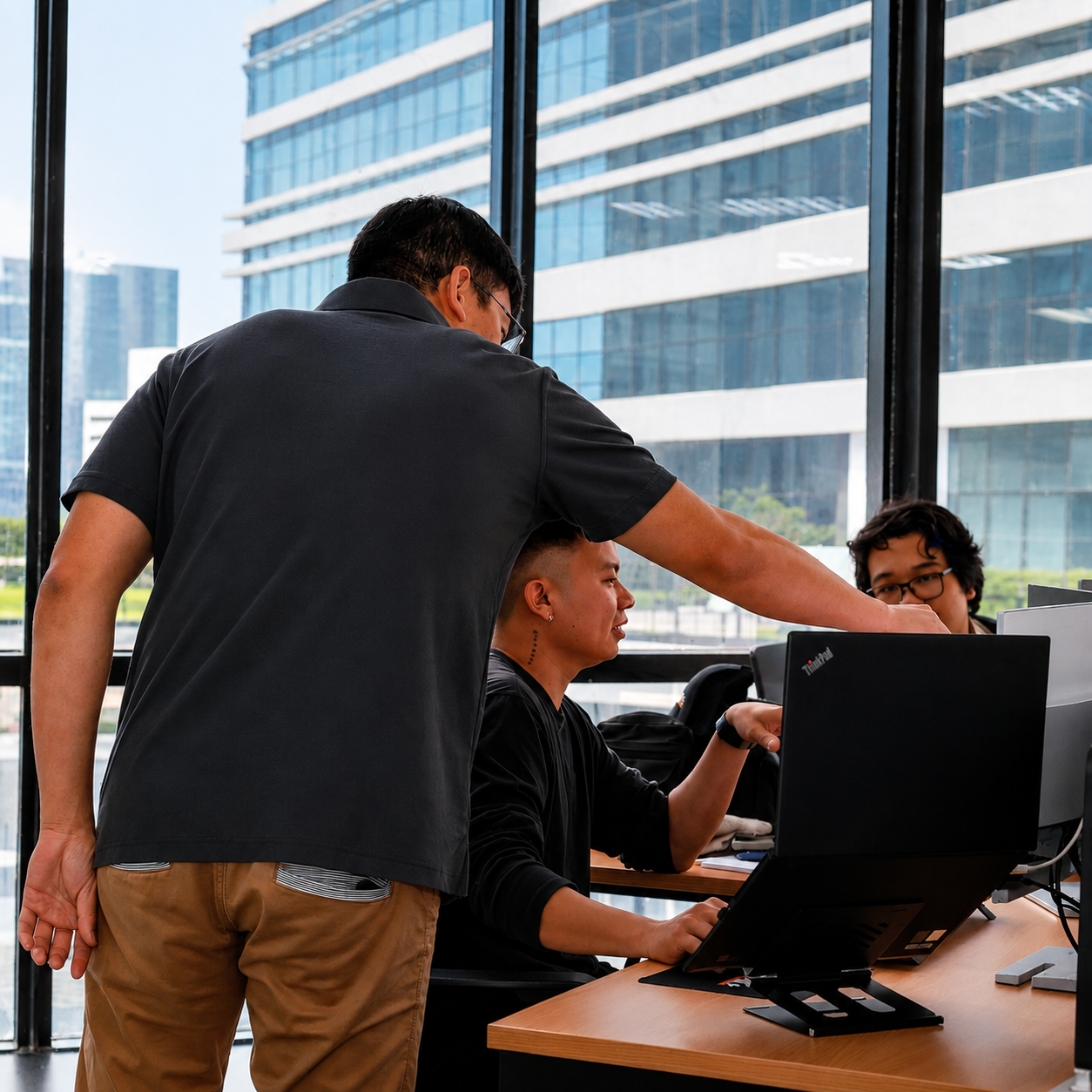 Offshore team member collaborating with an in-house team on a video call