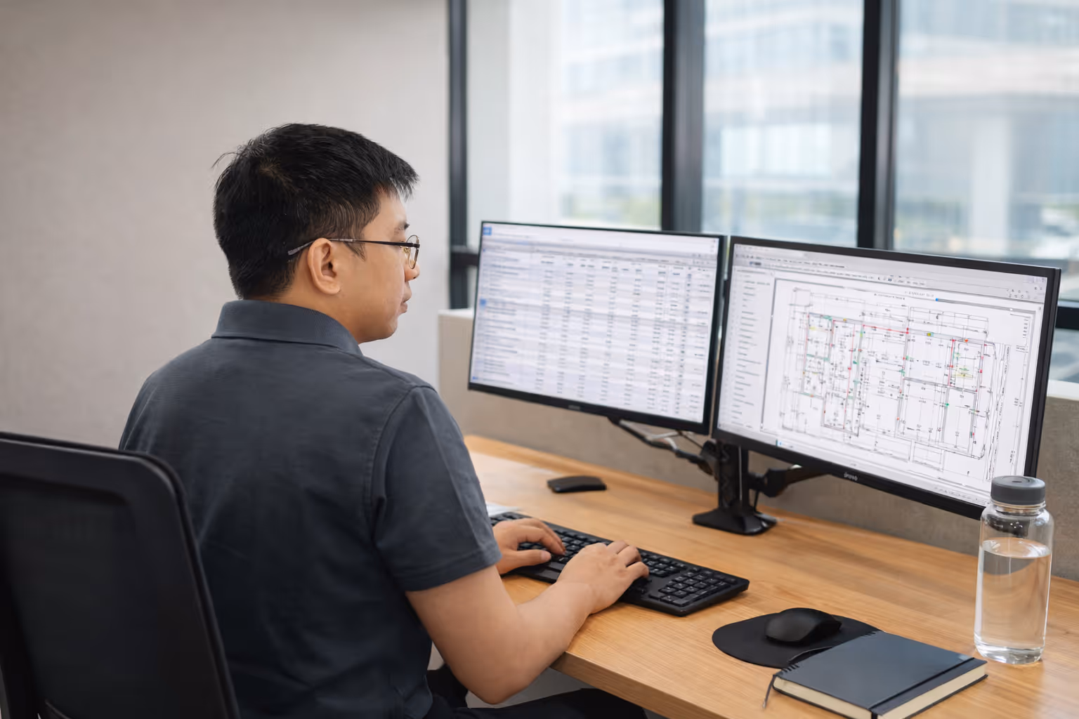 Offshore Revit drafter working on building models across dual monitors for an Australian builder