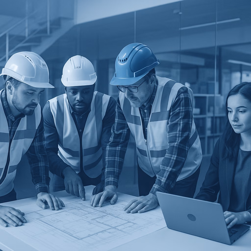 Offshore back-office team supporting construction projects behind the scenes