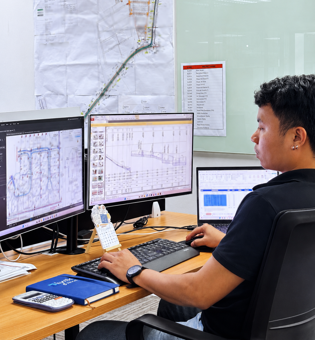 Offshore construction estimator working on project plans and cost estimates from Lynk Global’s Manila office.