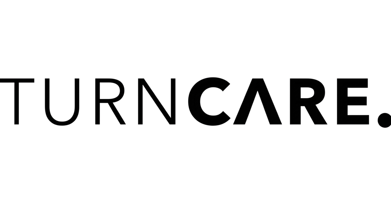 Word TURNCARE with stylized letter A resembling an inverted V and a period at the end.
