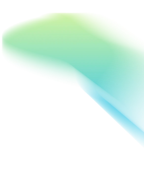 Abstract gradient shape with colors transitioning from light green at the top to blue at the bottom on a transparent background.