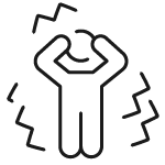 Icon einer Person, die sich den Kopf hält, mit gezackten Linien darum herum als Symbol für Stress oder Burnout.
