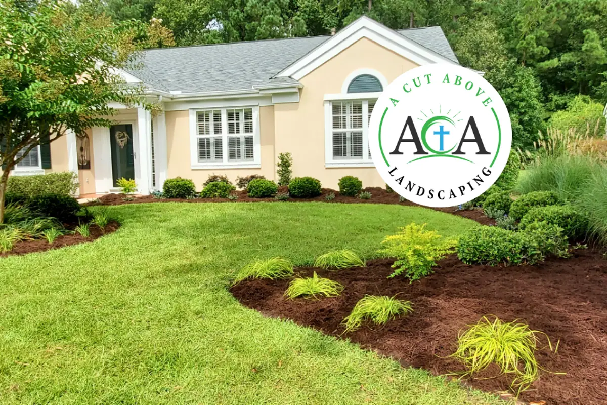 Fresh mulch and lawn landscaping installation by A Cut Above Landscaping