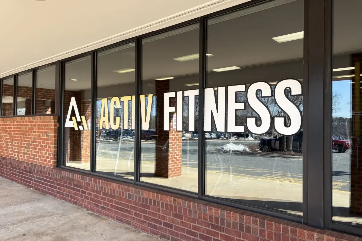 Exterior windows with branding for Activ Fitness