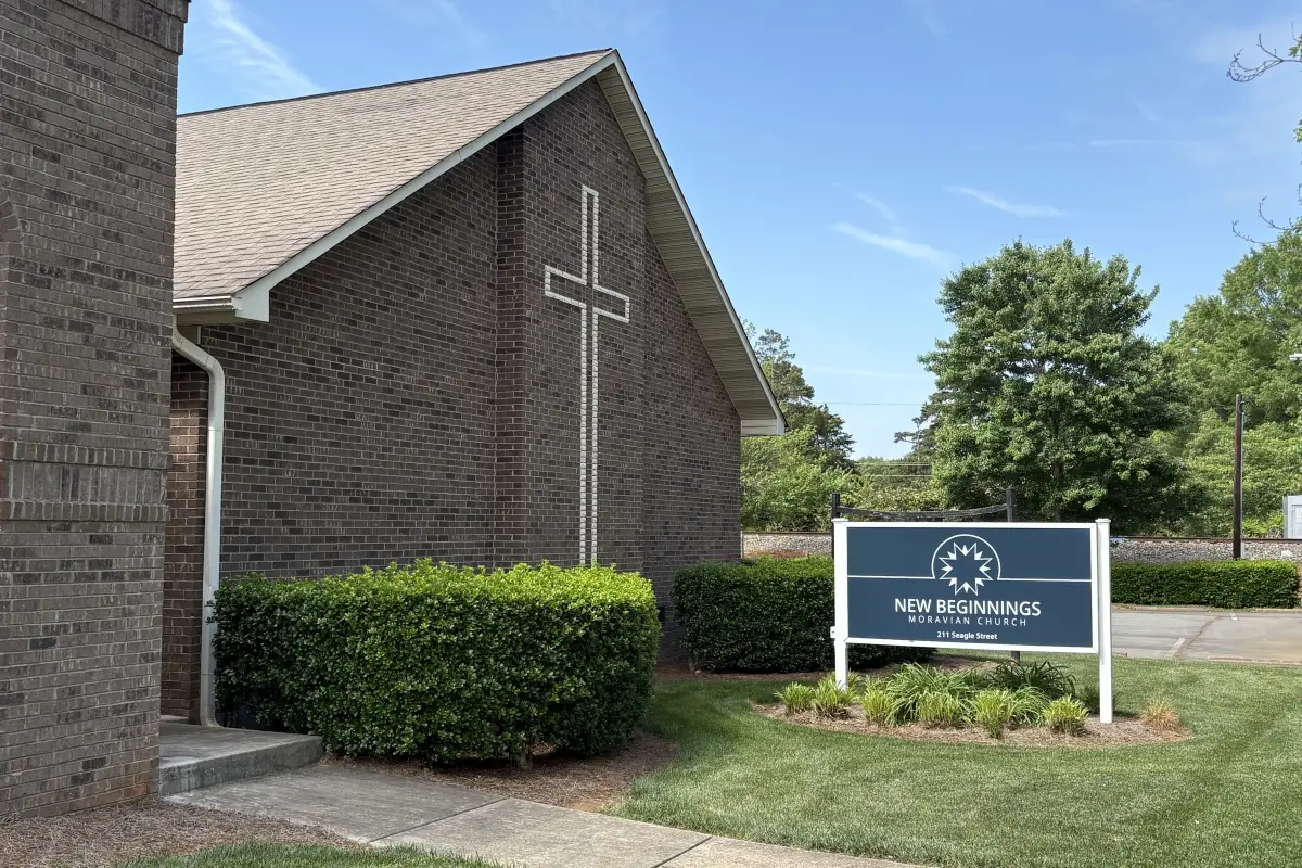 New Beginnings Moravian Church building and sign