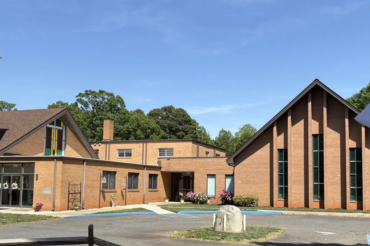 Asbury Chapel building exterior and drive leading to the entrance