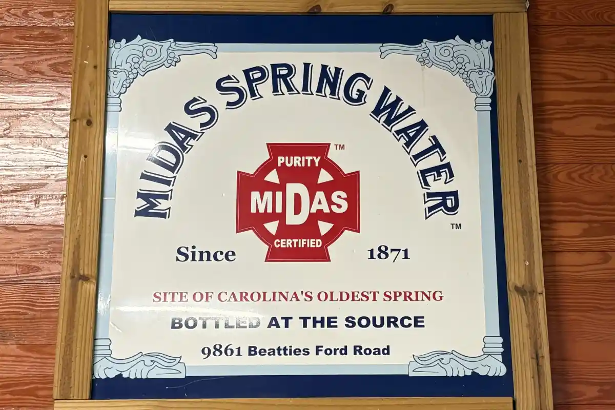 Historic Midas Spring Water sign at the bottled spring water facility