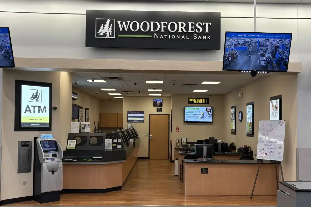 Entrance area to Woodforest National Bank inside Walmart