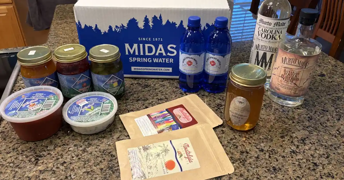 A collection of gifts made in Huntersville sitting on a kitchen countertop