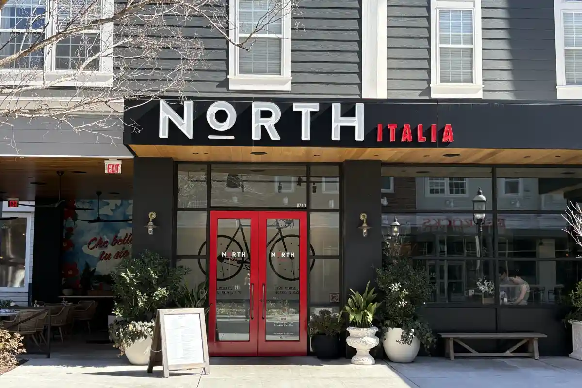 Front entrance and exterior signage for North Italia restaurant 