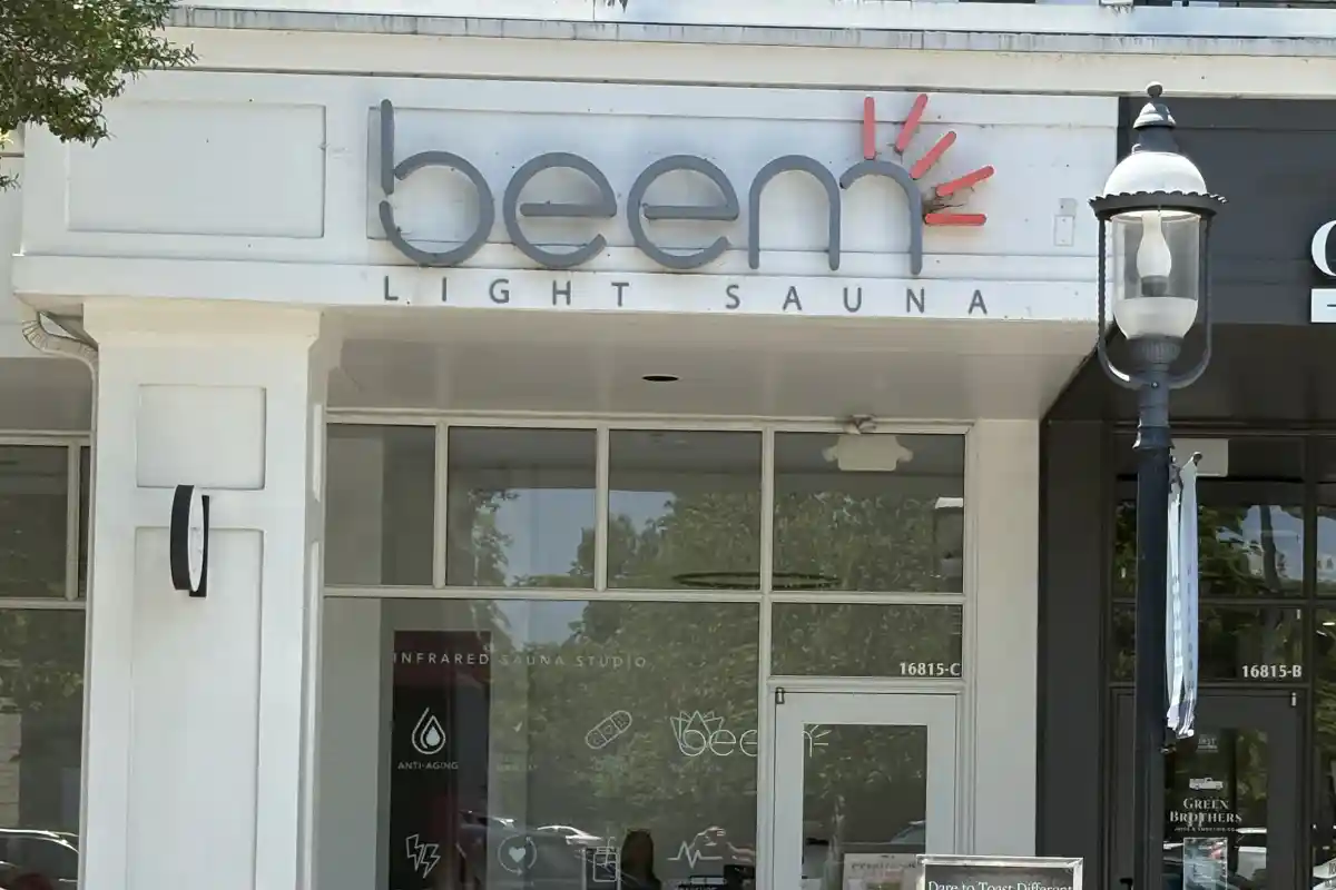 Entrance door and sign to beem Light Sauna