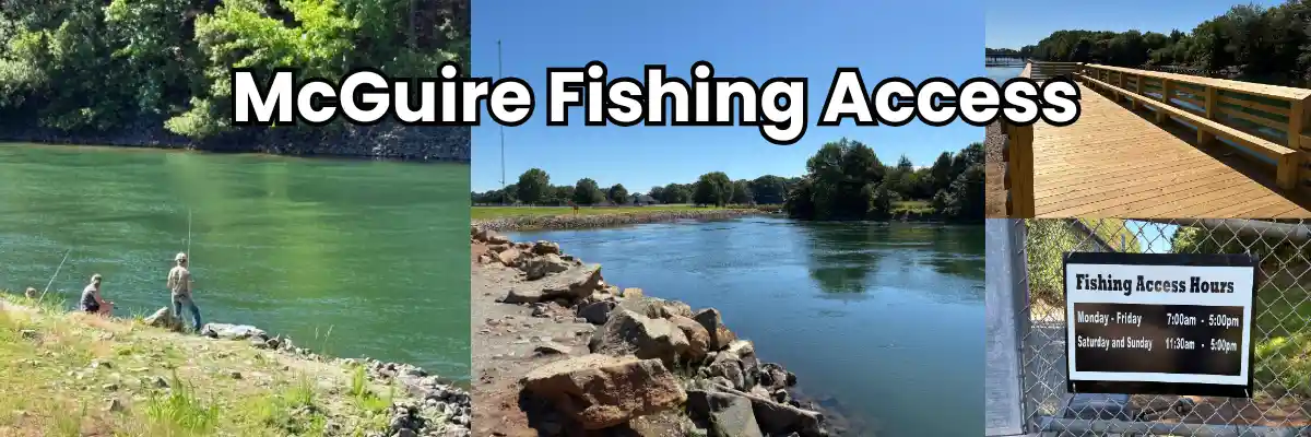 A collage of fishing spots at McGuire Fishing Access