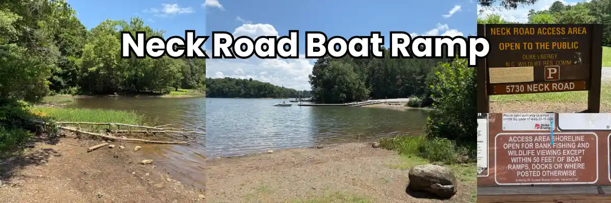 A collage of fishing-related images at Neck Road Boat Ramp