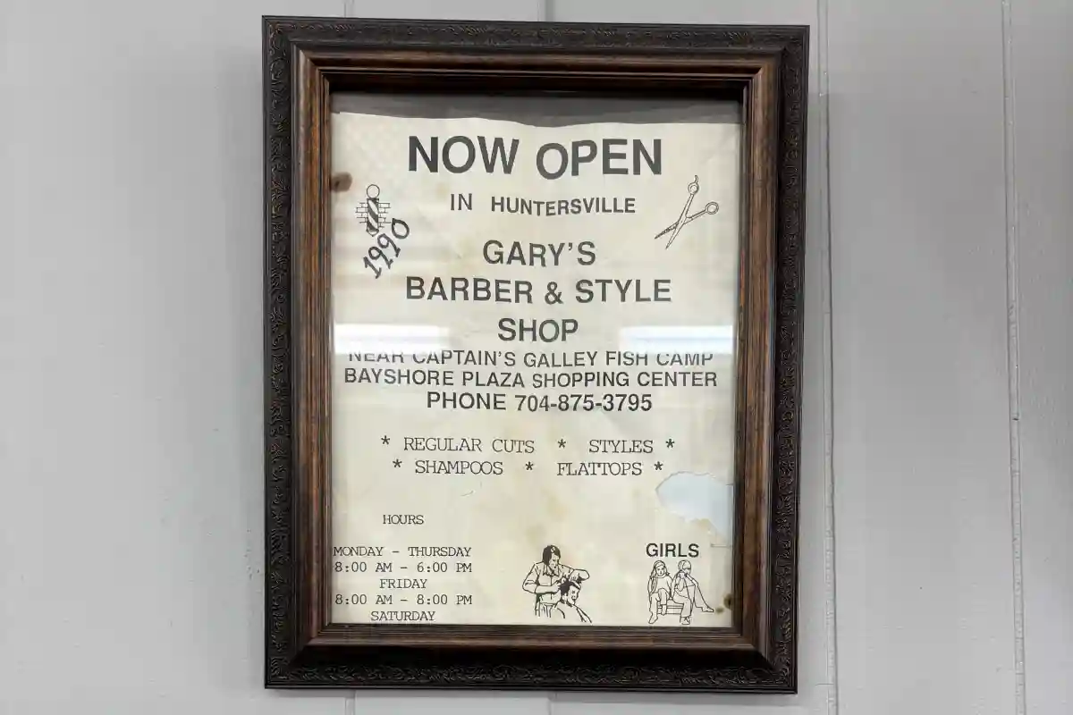 Original 1990 opening announcement for Gary's Barber Shop in Huntersville