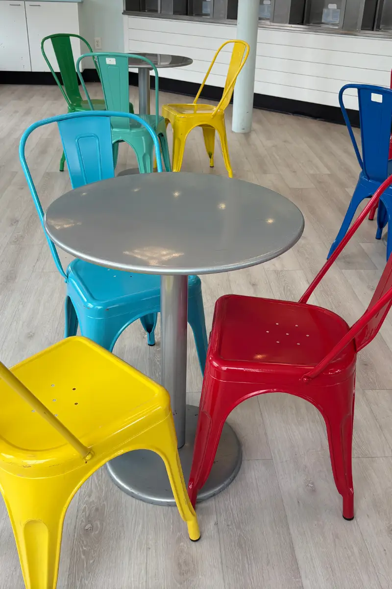 Colorful chairs and seating inside TCBY Rosedale