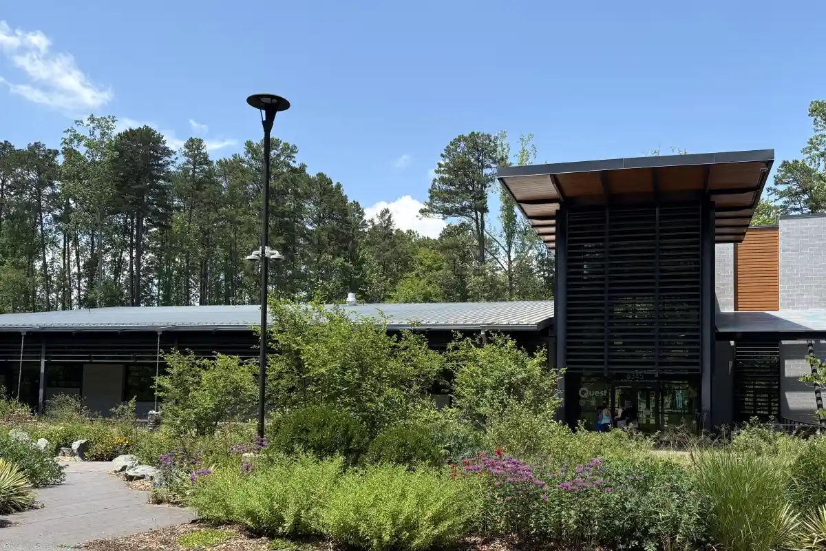 Quest at Latta Nature Preserve, featuring the environmental education center and native plant gardens.