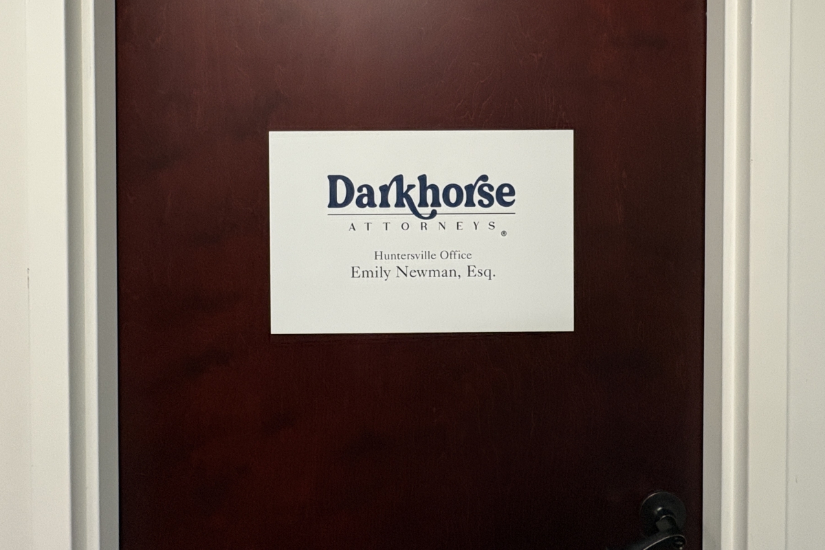 Sign for Darkhorse Attorneys on office door