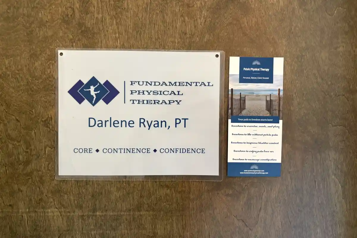 Door sign and pamphlet for Fundamental Physical Therapy
