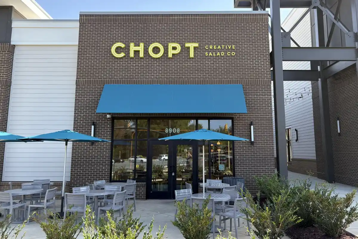Entrance and outdoor seating area of Chopt