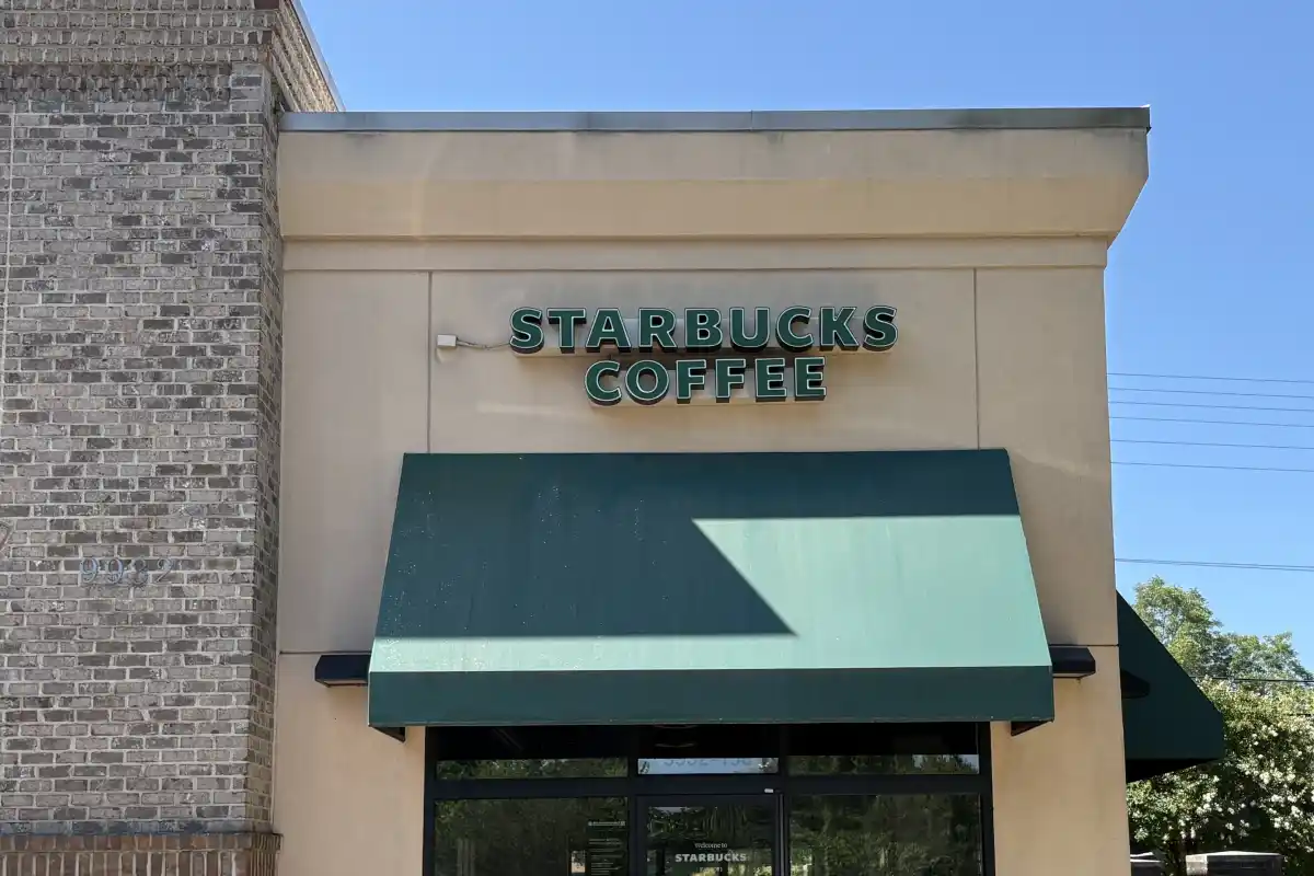 Building awning and sign for Starbucks in Northcross Shopping Center