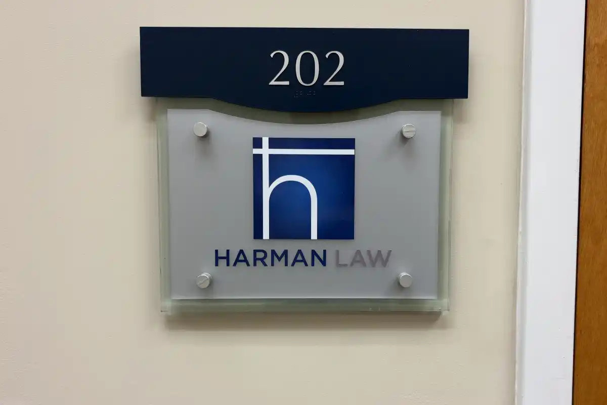 Office door sign for Harman Law