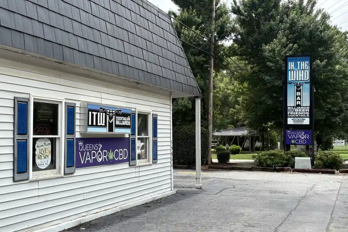Building exterior and sign for In The Wind