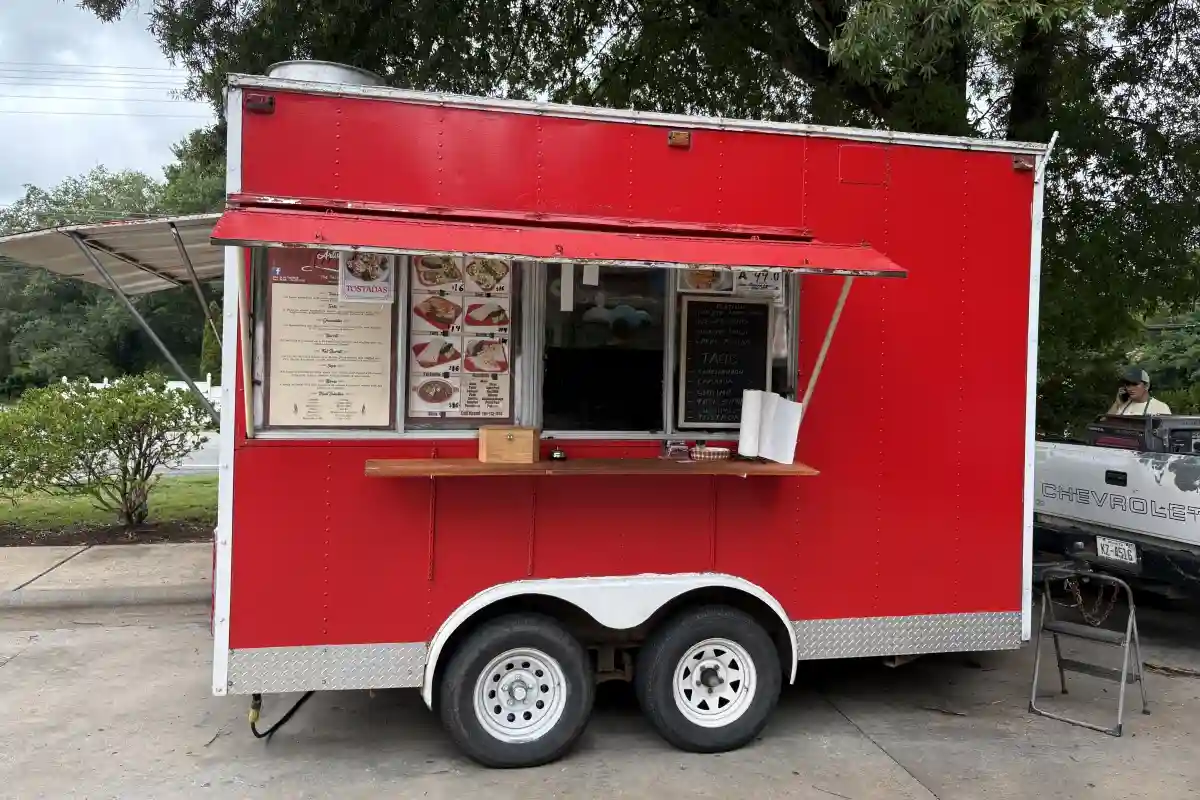 Red food truck for Taco Truck with open service window