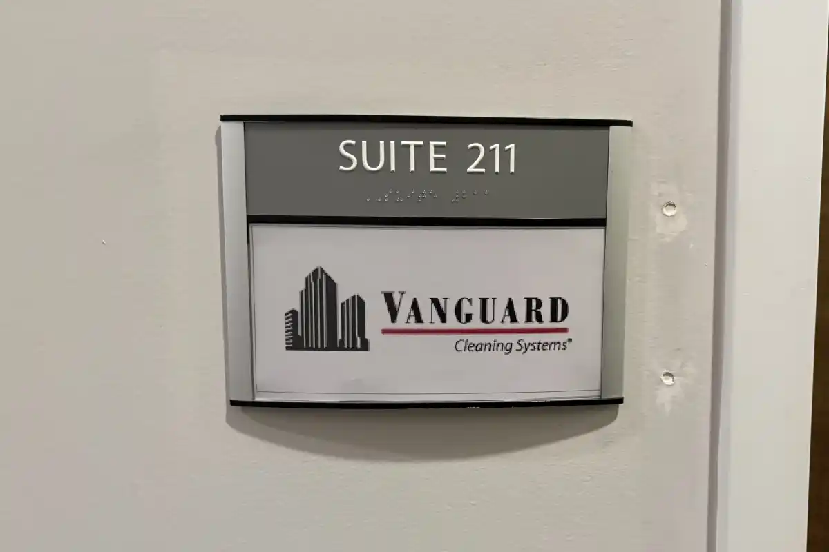 Office placard for Vanguard Cleaning Systems