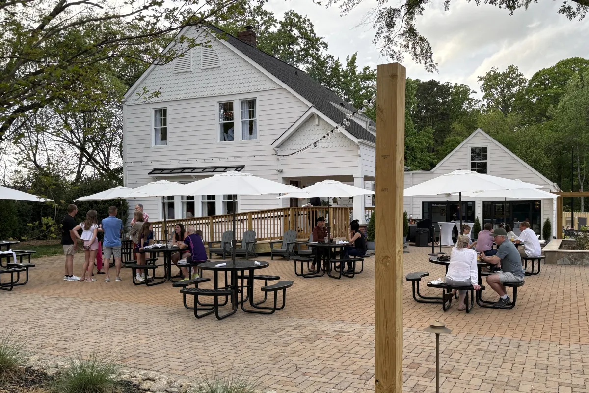 Outdoor eating area of The Guesthouse