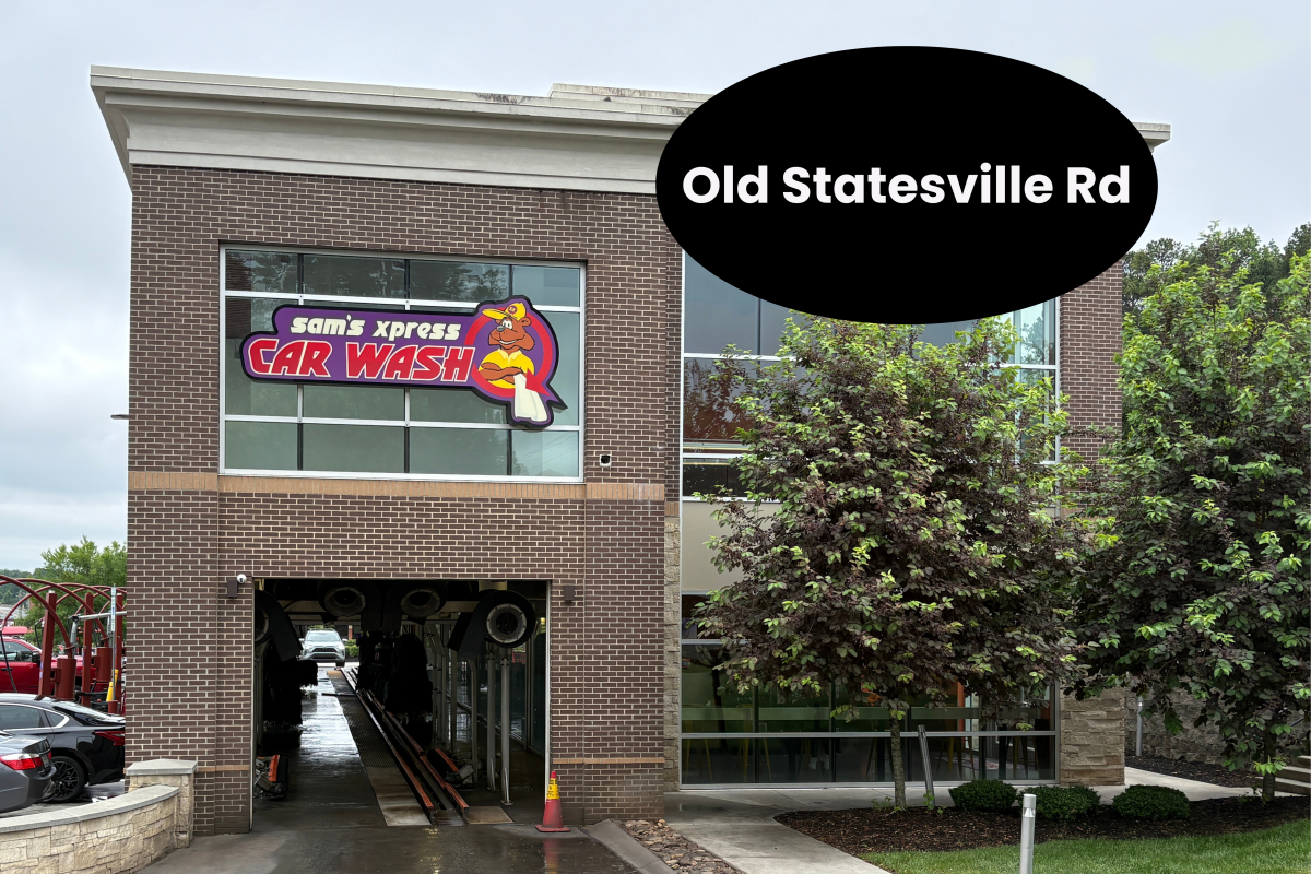 Sam’s Xpress Car Wash exterior with drive-through wash tunnel entrance
