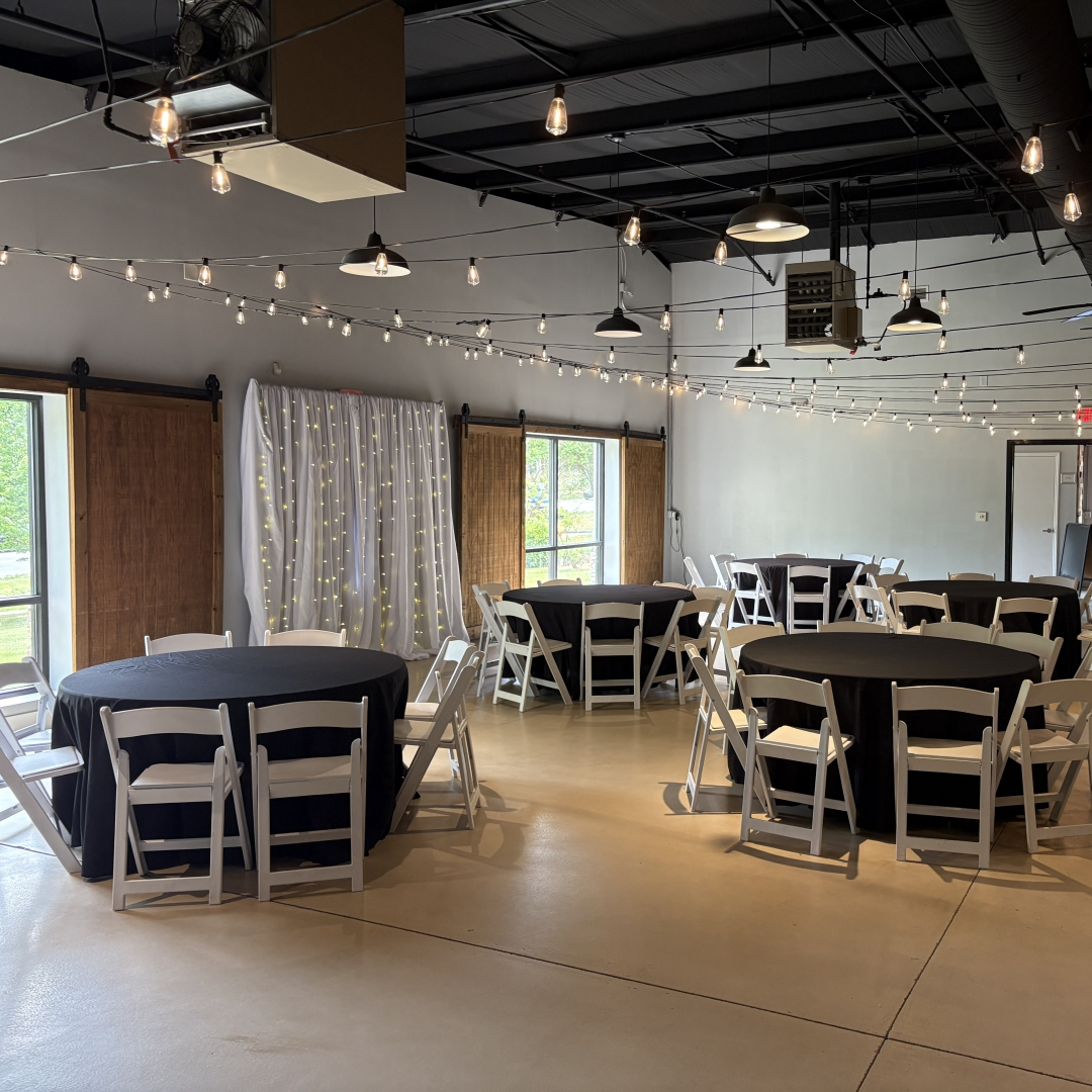 Tables set up in the Commons room at Magnolia Woods Events
