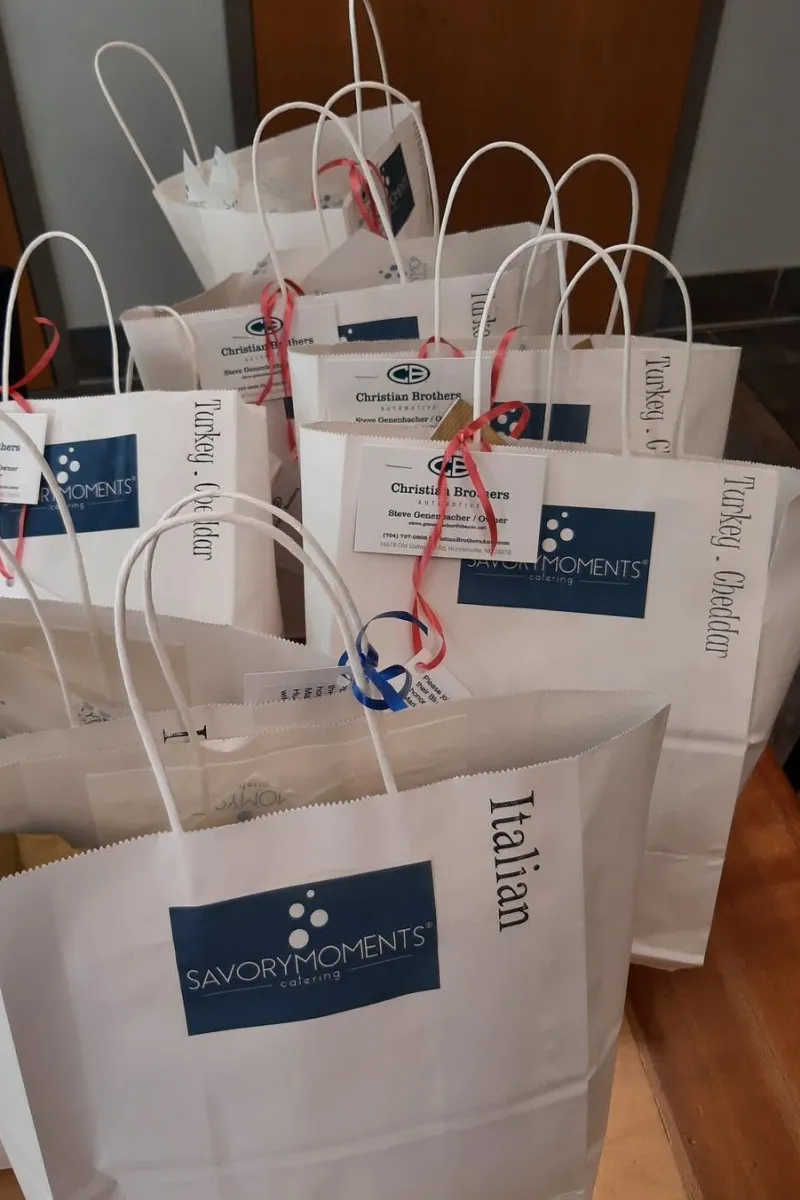 Bagged lunches prepared by Savory Moments Catering