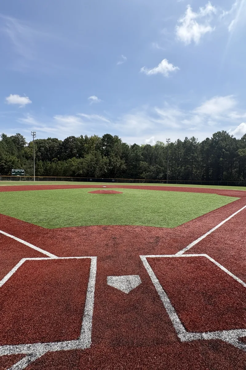Infield and home plate at one of the baseball fields at Huntersville Athletic Park