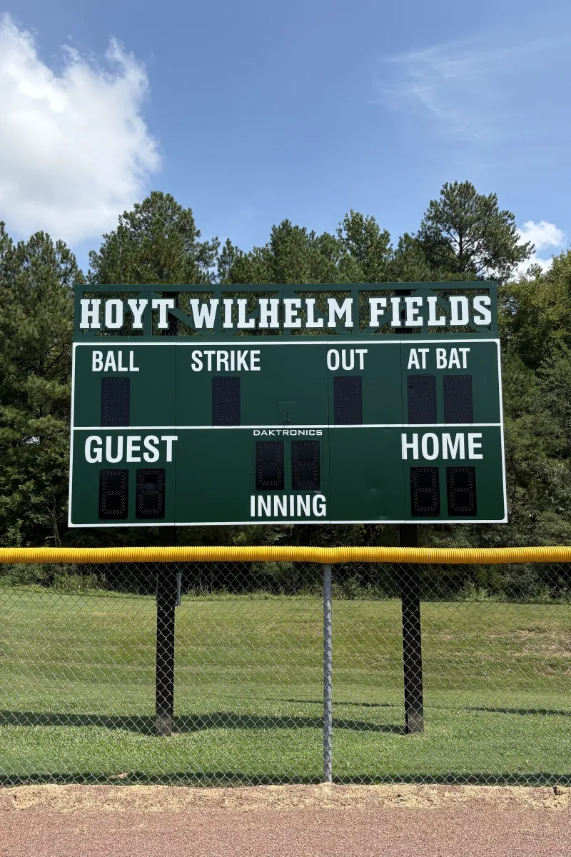 Scoreboard at the showcase field at Huntersville Athletic Park