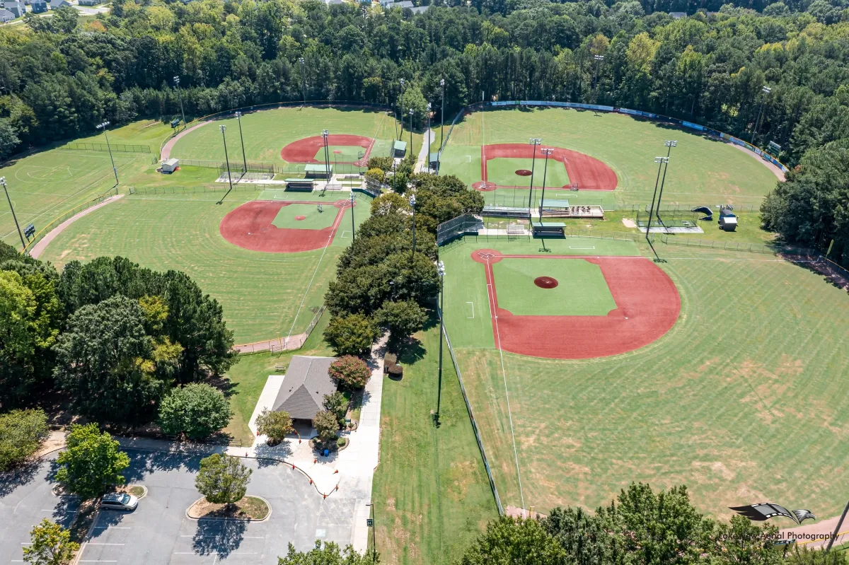 Aerial view of Huntersville Athletic Park fields