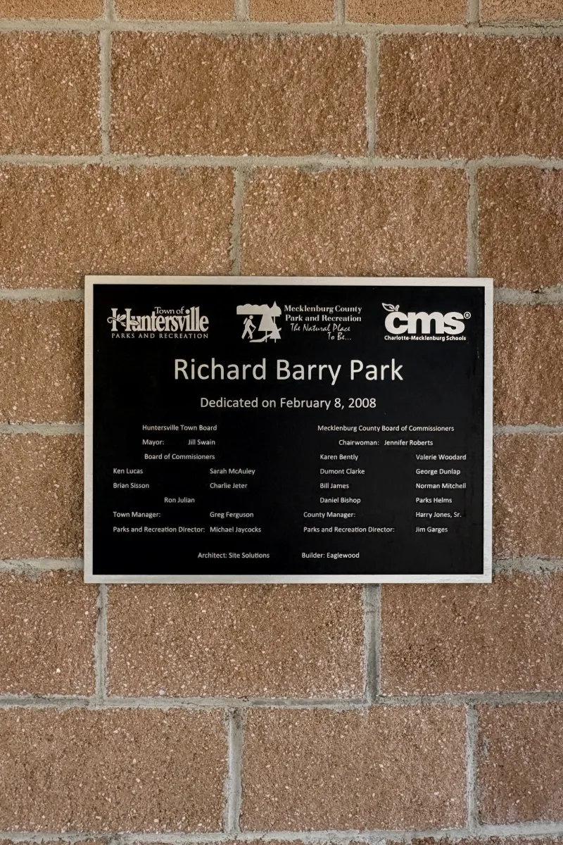 Richard Barry Park dedication plaque, dedicated February 8, 2008