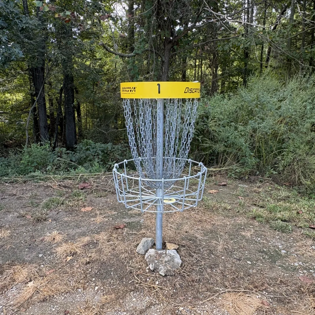 DISCatcher Pro disc golf basket on hole one at Richard Barry Memorial Park