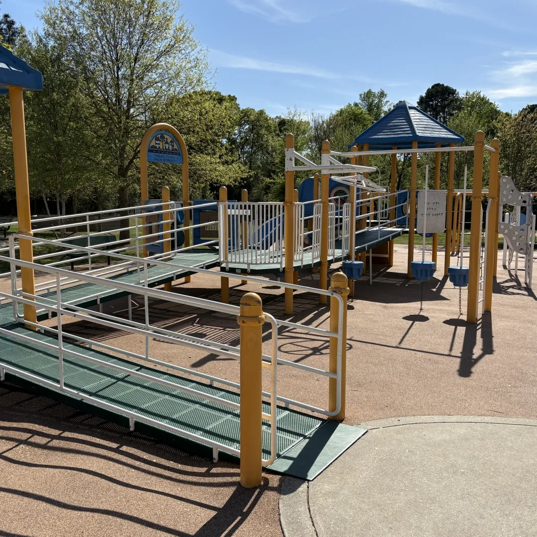 Tread Town playground with ramps and swings at Richard Barry Memorial Park