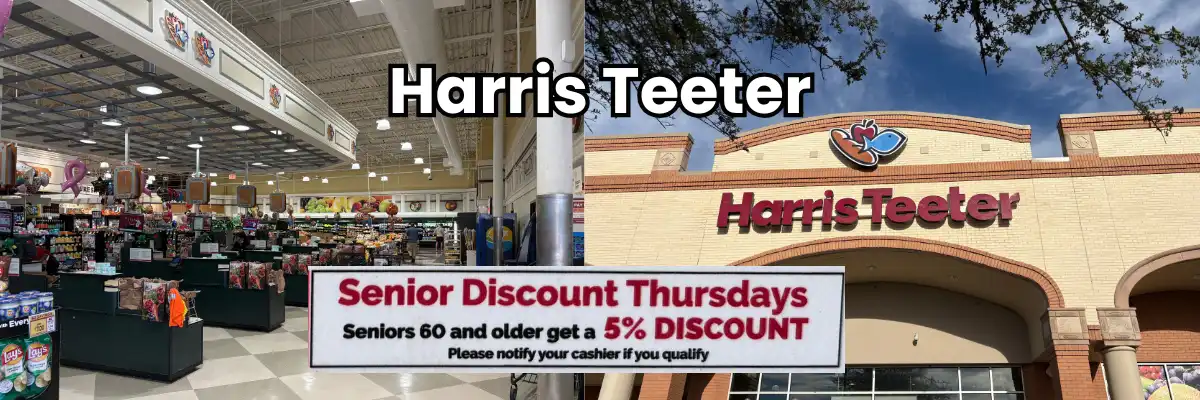 Harris Teeter checkout lines, the discount for seniors, and the building exterior