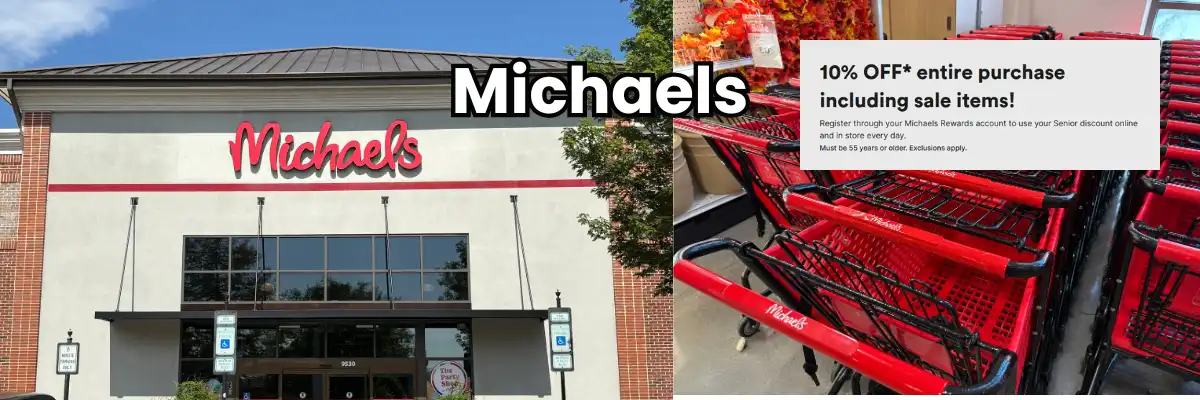 Michaels entrance, shopping carts, and a copy of their 10% off ad