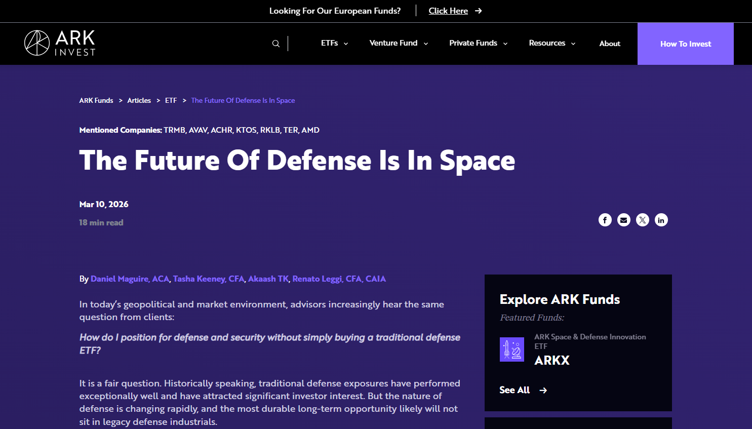 Ark Invest เชื่อว่าอนาคตของสงครามกำลังย้ายขึ้นไปอยู่ในอวกาศ และประเทศไทยเองก็ไม่ได้อยู่นอกเกมนี้ แต่ถ้าเราไม่สนับสนุนสงคราม การลงทุนในอวกาศยังโอเคอยู่ไหม?