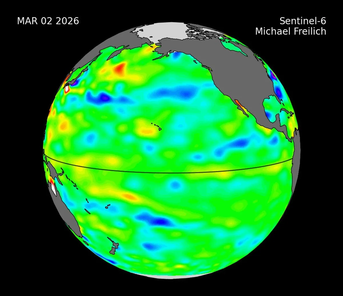 ข้อมูลล่าสุดจากดาวเทียม Sentinel-6 Michael Freilich เผยให้เห็นการเคลื่อนตัวของมวลน้ำอุ่นในมหาสมุทรแปซิฟิก หรือ คลื่นเคลวิน ซึ่งเป็นสัญญาณสำคัญที่บ่งชี้ว่าโลกอาจกำลังเผชิญกับปรากฏการณ์เอลนีโญในอนาคตอันใกล้ ส่งผลกระทบต่อรูปแบบสภาพภูมิอากาศและปริมาณฝนทั่วโลก
