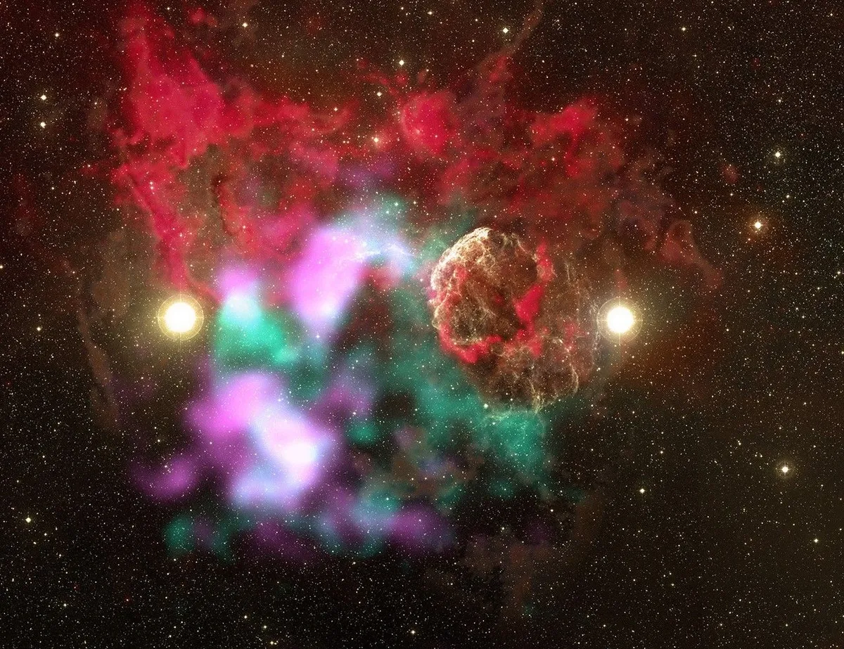 ภาพรวมแสงหลายความยาวคลื่นแสดงรังสีพลังงานสูงจากซากซูเปอร์โนวา G189